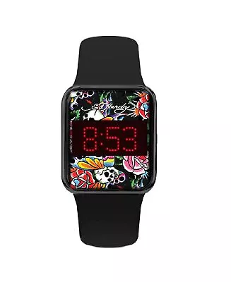 Ed Hardy Men's Matte Black Silicone Strap Watch 45mm • $24.99