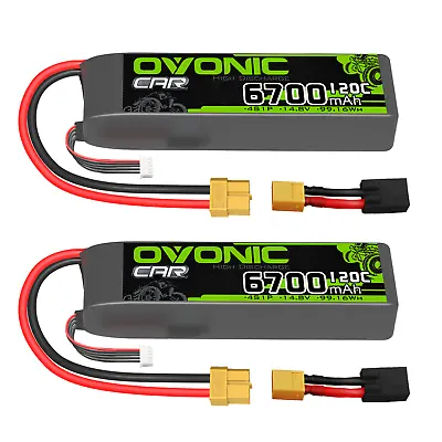 2X Ovonic 14.8V 120C 4S 6700mAh LiPo Batteries XT60-TRX For Trx Xmax RC Car Boat • $159.99