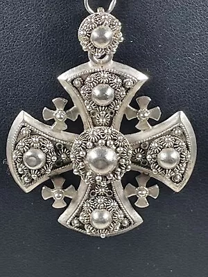 Vintage Sterling Silver Jerusalem Cross Necklace 15  Maltese Crusades 3113 • $238.77