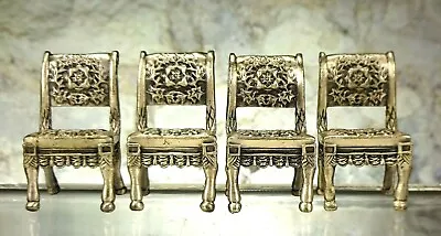 Set Of 4 Matching Sixtrees Ltd Pewter Metal Dinner Place Card Chairs   • $24.99