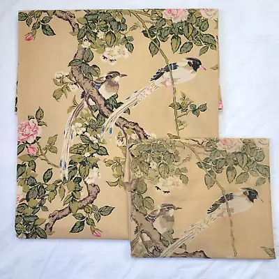 Vtg Springmaid MoMA Asian Song Bird Queen Flat Sheet 1 Pillowcase Floral Exotic • $29.99