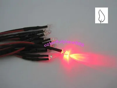 20 X 3mm Red Flicker 9V 12V DC Pre-Wired Water Clear LED Leds Candle Light 20CM • $6.95