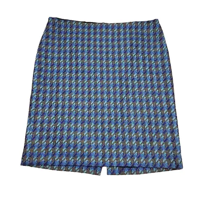 Talbots Skirt Wool Blend Blue Gray Pencil 16P Petite Lined Plaid Check Back Zip • $14.99