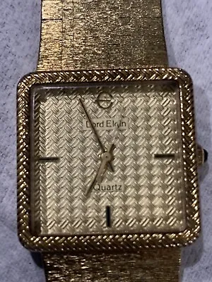 Vintage Lord Elgin Watch Men Gold Tone Textured Gold Dial Square  New Battery • $99.99