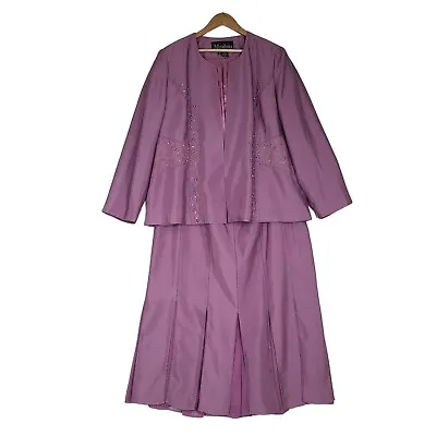Moshita Couture Dressy 2 Pc Suit Jacket Long Maxi Skirt Beaded Purple | 22 • $44.49