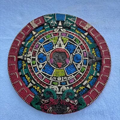 Vintage Aztec Sun Stone Ceramic Calendar Wall Plaque Hanging Art Mayan Décor • $19.99