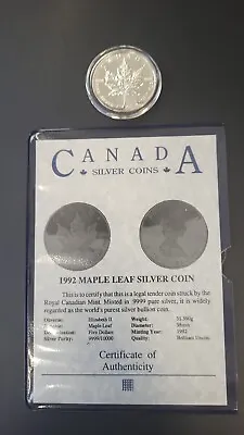 1993 Canadian Maple Leaf 1oz 9999 Silver  Bullion Coin • £19.99