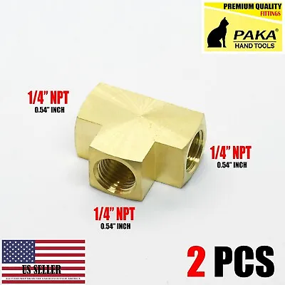 $9.99 • Buy 1/4 NPT Female Pipe Tee 3 Way Brass Fitting Fuel Air Water Oil Gas (2 PC)