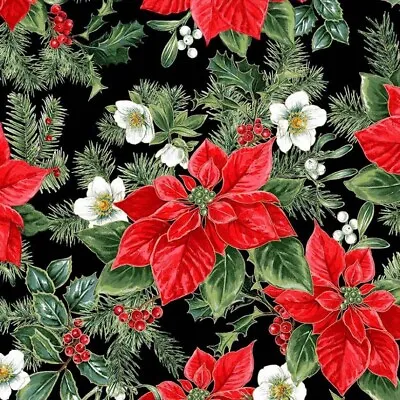 Fat Quarter Michael Miller Christmas Flower Poinsettia Holly 100% Cotton Fabric • £5.15