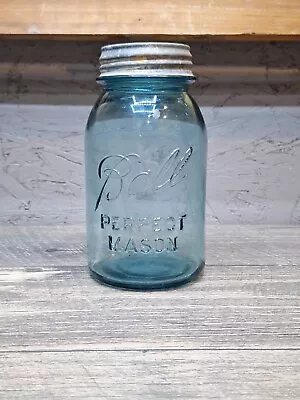 Vintage Ball Blue Glass Canning Jar Zinc Lid 1 Quart #5 Perfect Mason • $12.99