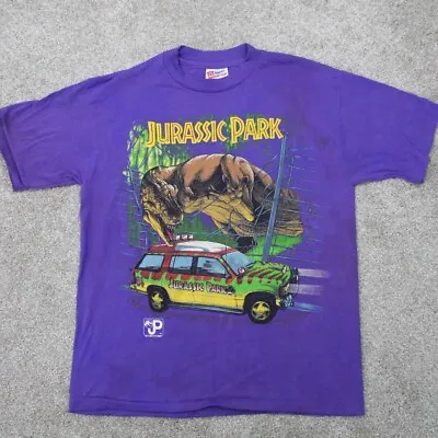 Jurassic Park T-Shirt Youth XL (18-20) Purple Vintage T-Rex Single Stitch Hanes • $39.99