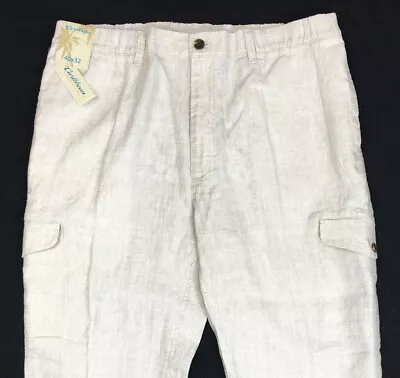 CARIBBEAN Men's Natural 100% LINEN Cargo Pants 40x32 40 32 NEW Beach Wear $79+ • $37.43