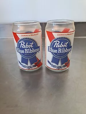 Vintage PABST BLUE RIBBON Set Of 2 Beer Can Shaped Libbey Glasses 16oz PBR • $13.59