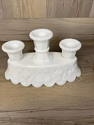 Vintage White Milk Glass 3 Candle Holder With Grape Pattern • $14.95