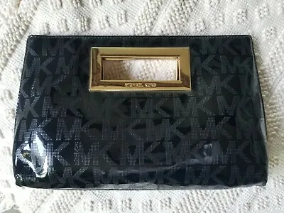 Michael Kors Black Patent Leather Signature Magnetic Closure Clutch Handbag  • $39.99