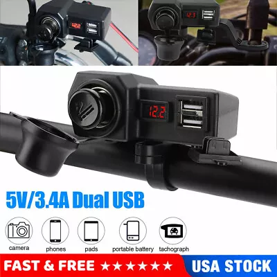 Waterproof Motorcycle Handlebar Dual USB Phone Charger Cigarette Lighter Socket • $13.99