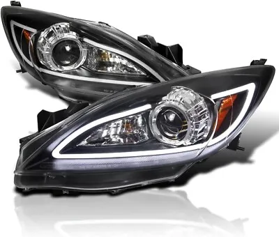 Black Headlights W/Led Tube Set Pair Headlamp Fits 2010-2013 Mazda 3 Halogen • $445