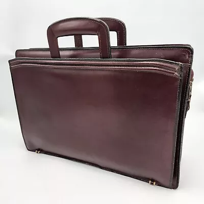 Document Bag Briefcase Four Compartment Burgundy Leather 16 X 11 X 5.5 Inch • $19.95