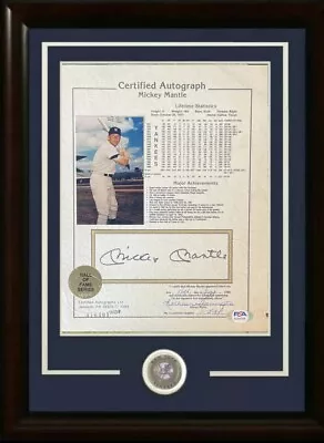 Mickey Mantle Signed 8x10 Framed Stat Photo Yankees Auto PSA LOA HoF • $519.99