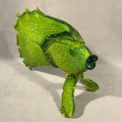 PV09001 Massive 16  Viz Art Glass Green & Yellow FISH Table Top Sculpture • $275