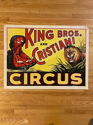 Vintage King Bros And Cristiani Circus Hippo Lion 28  X 21  Poster Type Font Art • $19.99