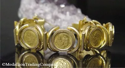 14k 21k Gold Mexico 1945 Dos Y Medio Pesos Coins 7 Coin Bracelet 67.35 Grams • $4995