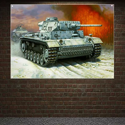 Snow Tiger Tank Banner Flag Mural WWII GER Wehrmacht Panzer Military Poster • $27.20