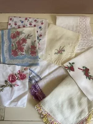 Vintage Womens Hankerchiefs Embroidered Mixed Lot Of Nine (9) • $15