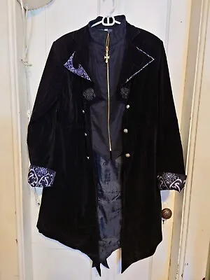 Fashion Black Velvet Tailcoat Goth Steampunk Aristocrat Regency Jacket Cyber • $64.99