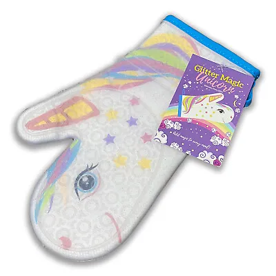 Glitter Magic Unicorn Silicone Oven Mitt - Heat Resistant Kitchen Gift Soft • £17.30