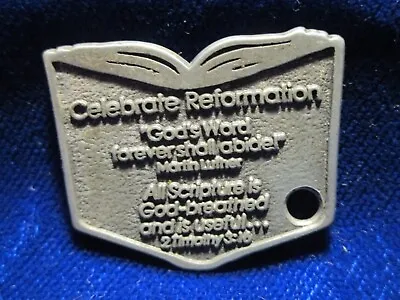 Celebrate Reformation Medal Martin Luther Silvertone Figural Bible 1-1/4  Wide • $16.50