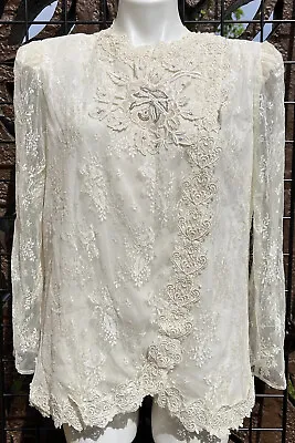 Patra Jacket Mother Of The Bride Lace Beaded Ivory Made In USA Size 14 • $20