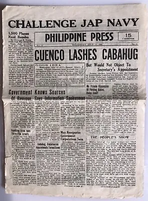 1945 Philippine Press WW2 Newspaper Manila Burma Japanese War US Osmena • $48.95