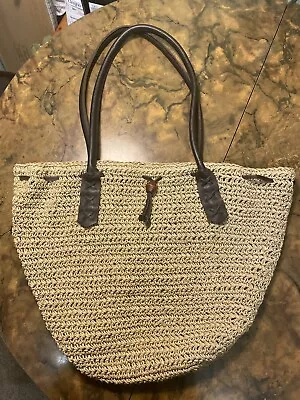 £16.11 • Buy Eddie Bauer Rattan Woven Natural Materials Leather Strap Satchel Purse Bag 