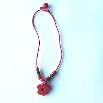 Aarikka Vintage Red And Green Flower Wood And Metal Necklace From Finland • $26