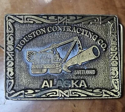 Houston Contracting Co Alaska Safety Award Oil Driller Worker Brass Belt Buckle • $8.04