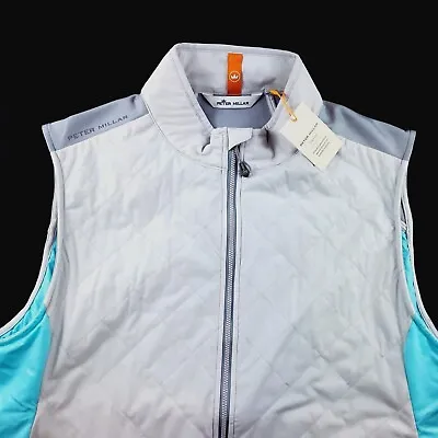 Peter Millar Crown Performance Quilted Diamond Fuse Elite Vest Jacket Gray Blue • $89.99