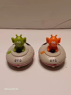 ORIGINAL VINTAGE 1980s RUSS Toys UFO Pull-Back Racer WORKS! Alien Orange/Green • $15