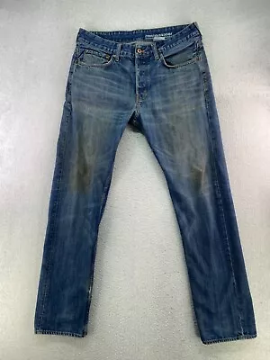 H&M Mens Size 34x34 Dark Wash Button Fly Distressed Straight Leg Jeans • $10.75