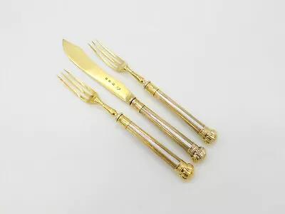 Sterling Silver Gilt & Mother Of Pearl Fish Cutlery Set Antique 1930 London • $205.43