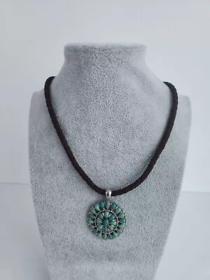 Chaps Vintage Necklace Faux Turquoise Statement Pendant And Brown Cord Y2K • $23.46