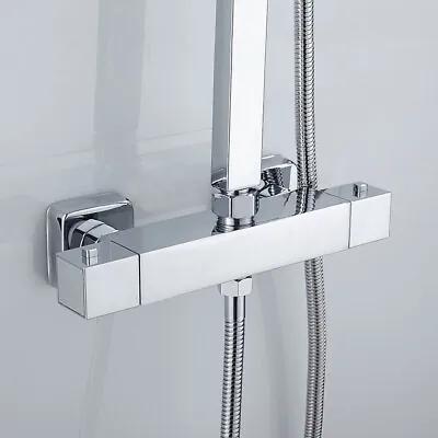 £37.99 • Buy Square Thermostatic Shower Bar Mixer Valve Taps Chrome Bathroom Twin Outlet