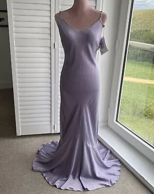 Ghost Bias Cut Satin Lavender Hollywood Bella Long Maxi Slip Dress - Size L 14 • £79.99