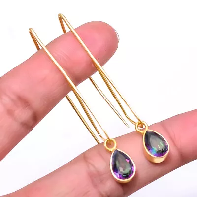 Black Rainbow Mystic Fire Topaz Gold Plated 925 Sterling Silver Earring 2.46 E30 • $19.20