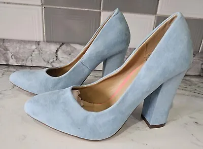 Womens MISSGUIDED Light Blue Suede Heeled Court Shoes - UK 5 EU 38 • £16.49