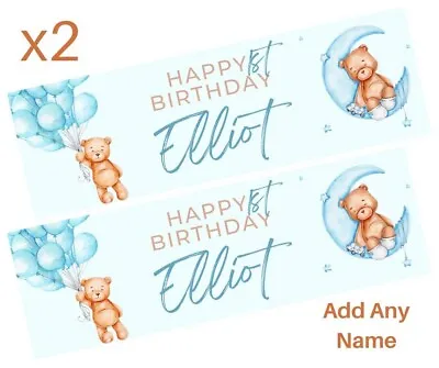2x Personalised BABY BIRTHDAY BABY SHOWER Banners LARGE Party Poster Teddy Bear • £5.95