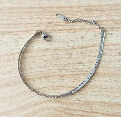 Women Girl Stainless Steel Smooth Beach Flat Herringbone Bracelet Chain 6-8  AG • $4.95