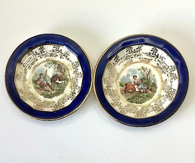 Vintage Miniature  Plates Courting Couple  3.5” Cobalt Blue  • $20