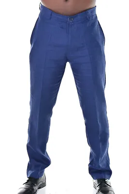 Mens Bohio 100% Linen-Cotton Navy Flat-Front Casual Dress Pants ( 32 ~44 )-MLP50 • $39.99