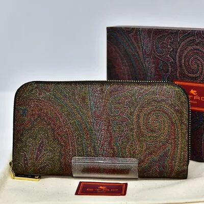 Unused New ETRO Round Zipper Long Wallet Paisley Pattern PVC Coated And Leathe • $179